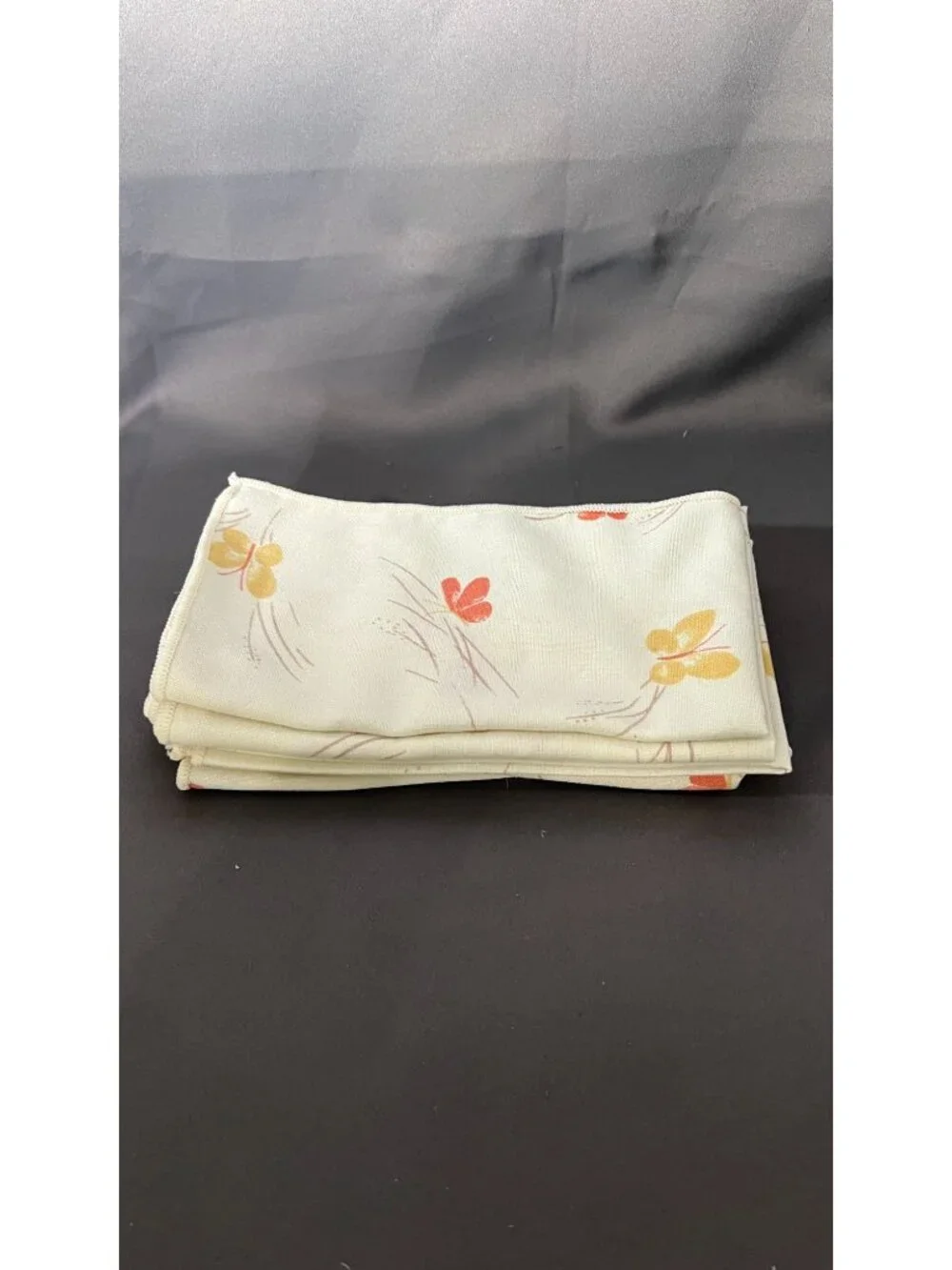 Set Of 4 Vintage Square Floral Cloth Napkins Beige Red Yellow